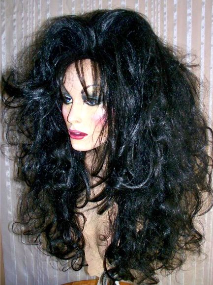 Drag Queen Wig Teased Big Long Black Big Smooth Curls Ebay